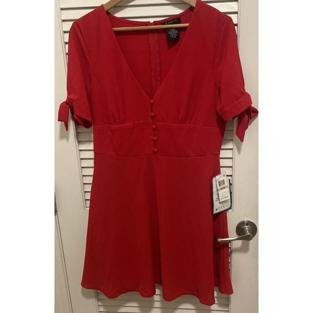 B. Darlin Mini Dress Women Size 15/16 Red Lined Tie Sleeve Babydoll